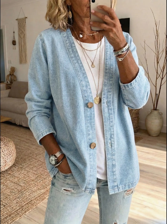 Koriora | Women's Denim Cardigan — Relaxed Fit and Casual Chic Button Fastening