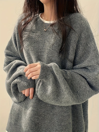 Pull Femme Oversize à Col Rond Maille Ample & Manches Longues