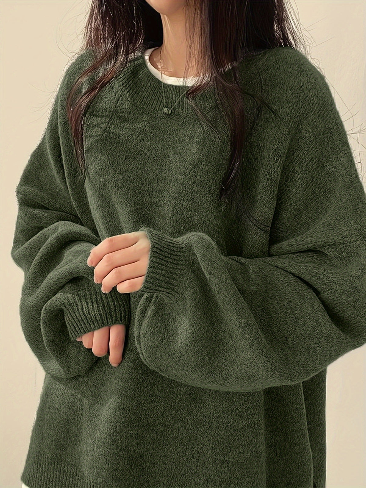 Pull Femme Oversize à Col Rond Maille Ample & Manches Longues