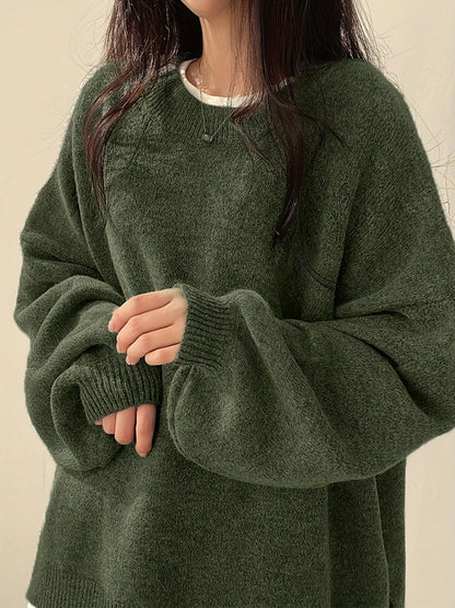 Pull Femme Oversize à Col Rond Maille Ample & Manches Longues