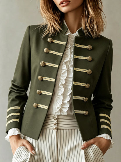 Women's Structured Blazer with Gold-Tone Buttons and Trim