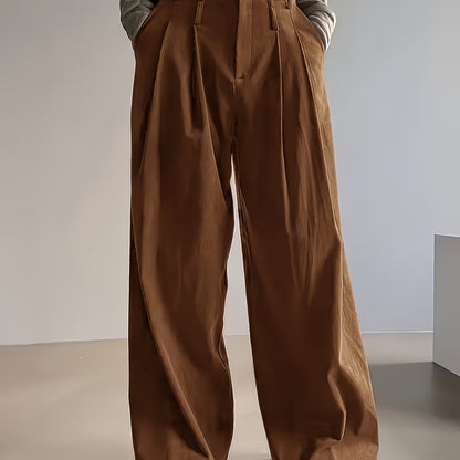 Pantalon Femme Côtelé Taille Haute à Coupe Large Décontracté Élégant