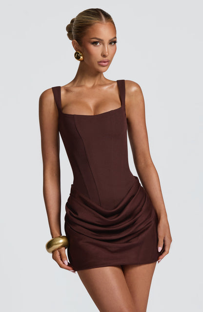 Koriora | Robe Mini Bodycon Indy — Col Carré & Coupe Sculptante