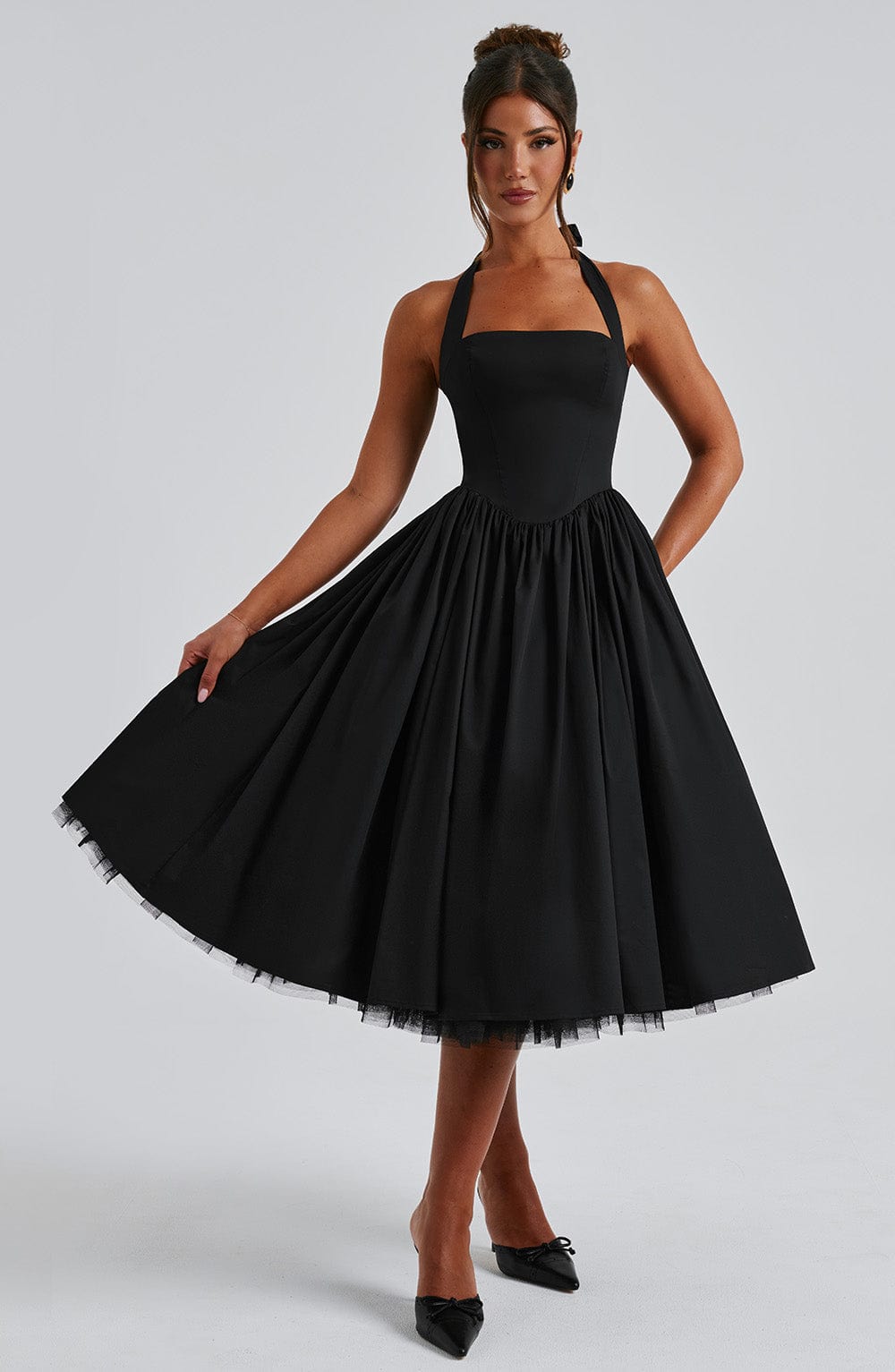 Koriora | Robe Midi Blanche Élégante à Bretelles Jacky