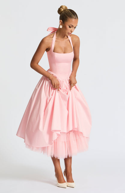 Koriora | Robe Midi Blanche Élégante à Bretelles Jacky