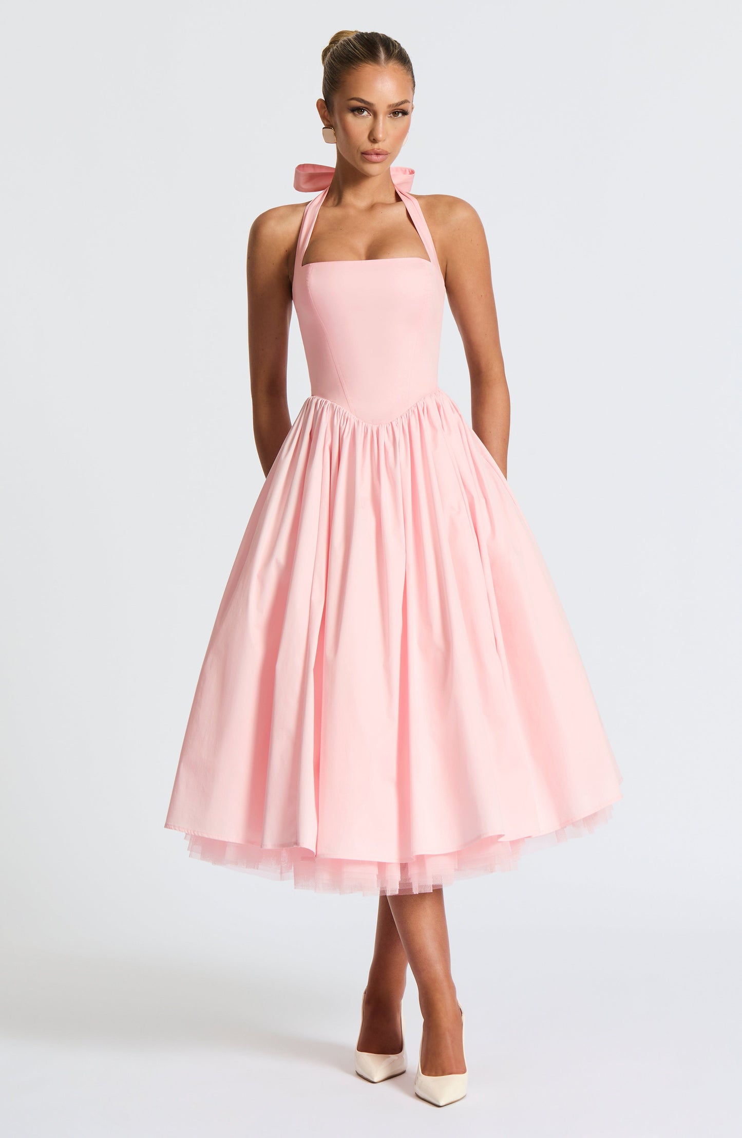 Koriora | Robe Midi Blanche Élégante à Bretelles Jacky
