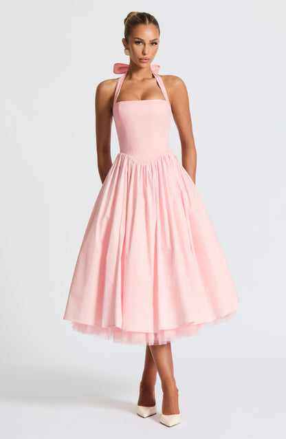Koriora | Robe Midi Blanche Élégante à Bretelles Jacky