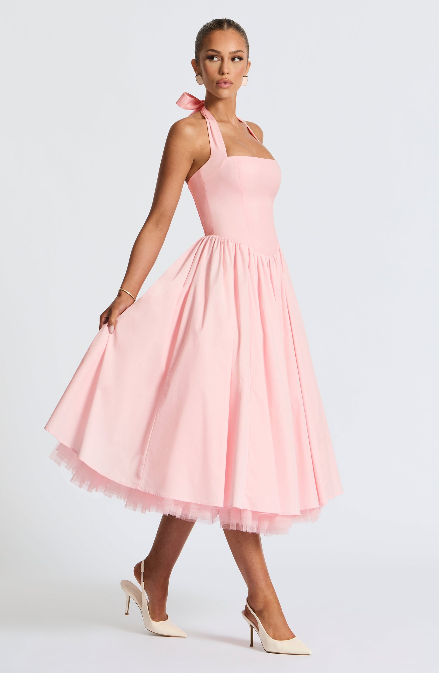 Koriora | Robe Midi Blanche Élégante à Bretelles Jacky