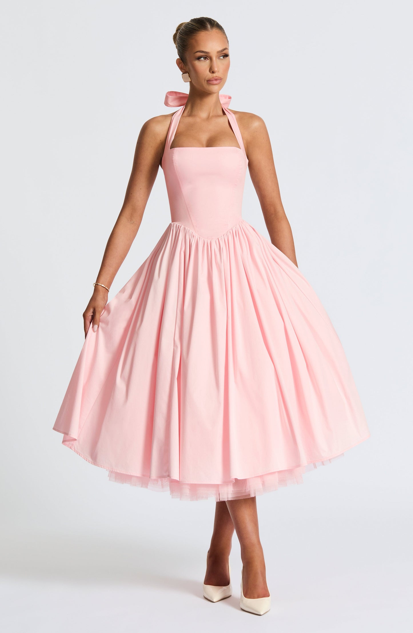 Koriora | Robe Midi Blanche Élégante à Bretelles Jacky