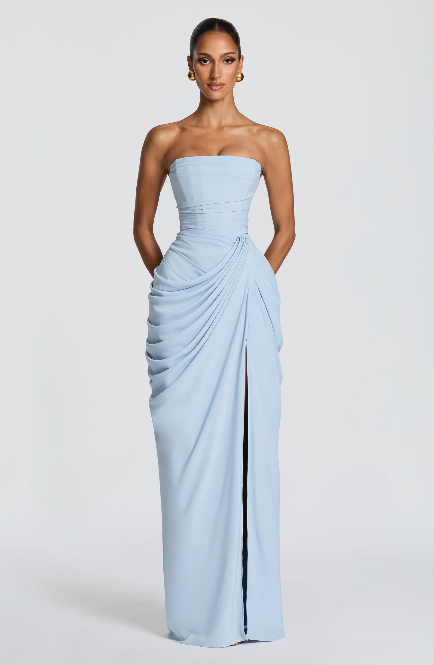 Koriora | Robe Maxi Bustier Lois — Corset Sculpté & Fente Haute Chiffon