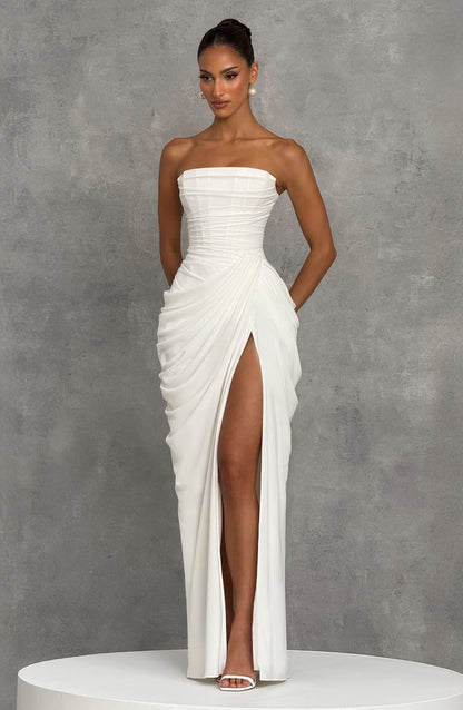 Koriora | Robe Maxi Bustier Lois — Corset Sculpté & Fente Haute Chiffon