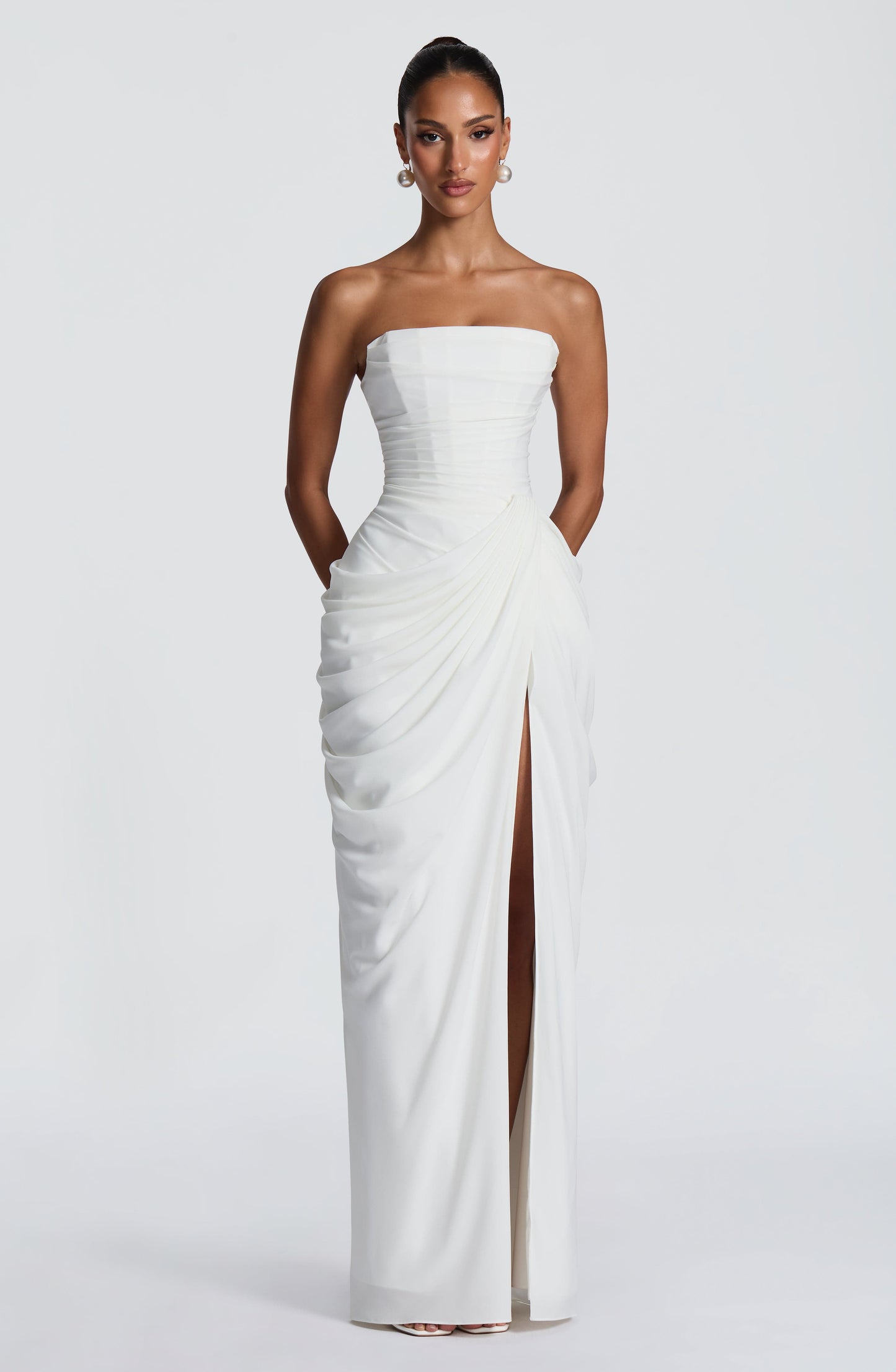 Koriora | Robe Maxi Bustier Lois — Corset Sculpté & Fente Haute Chiffon