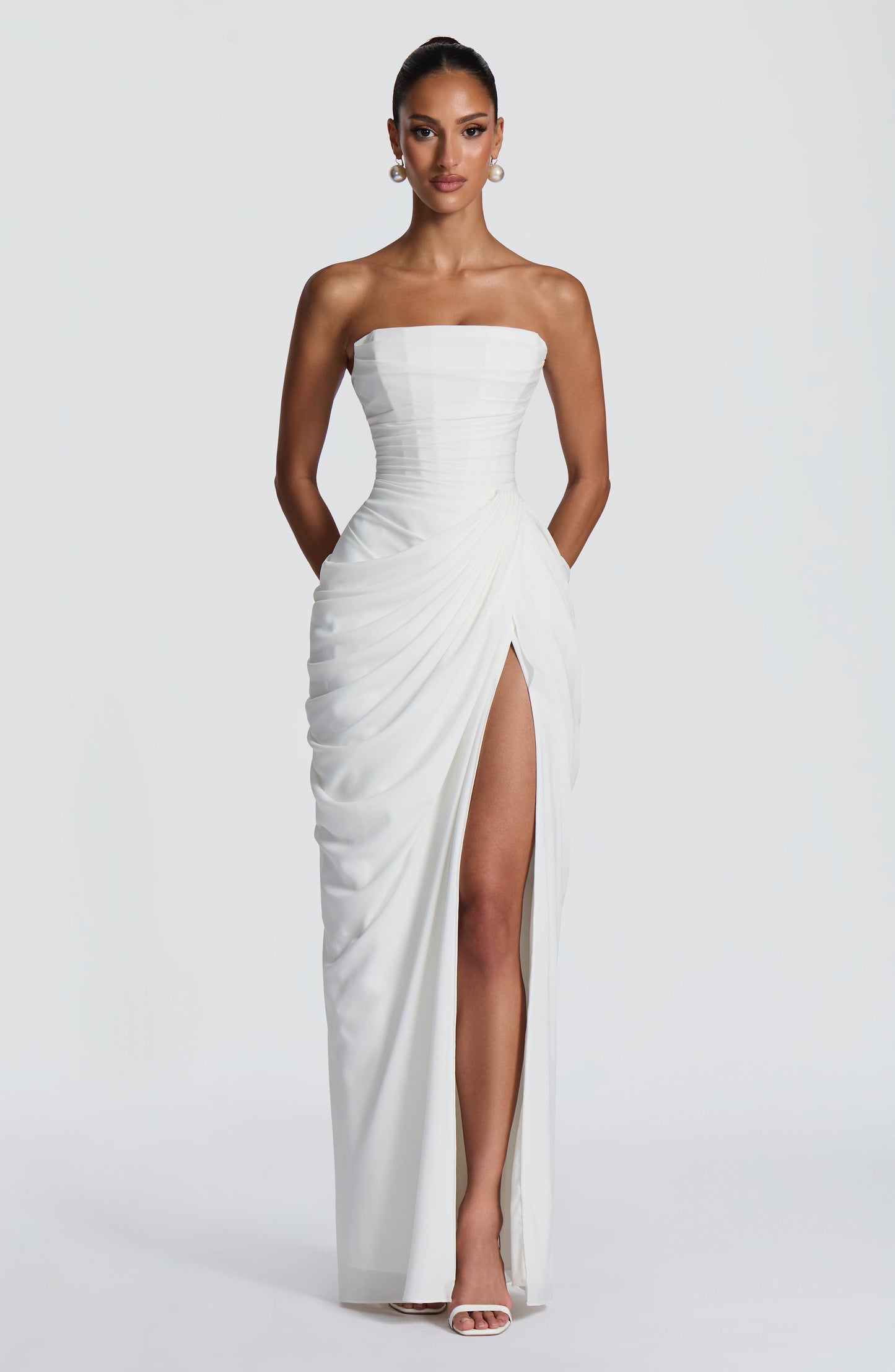 Koriora | Robe Maxi Bustier Lois — Corset Sculpté & Fente Haute Chiffon