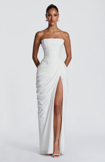 Koriora | Robe Maxi Bustier Lois — Corset Sculpté & Fente Haute Chiffon