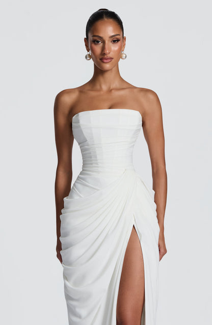 Koriora | Robe Maxi Bustier Lois — Corset Sculpté & Fente Haute Chiffon