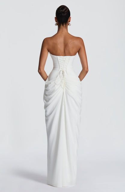 Koriora | Robe Maxi Bustier Lois — Corset Sculpté & Fente Haute Chiffon
