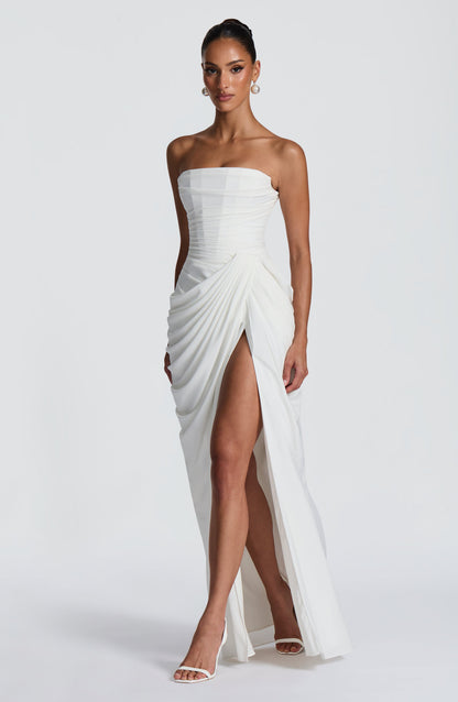 Koriora | Robe Maxi Bustier Lois — Corset Sculpté & Fente Haute Chiffon