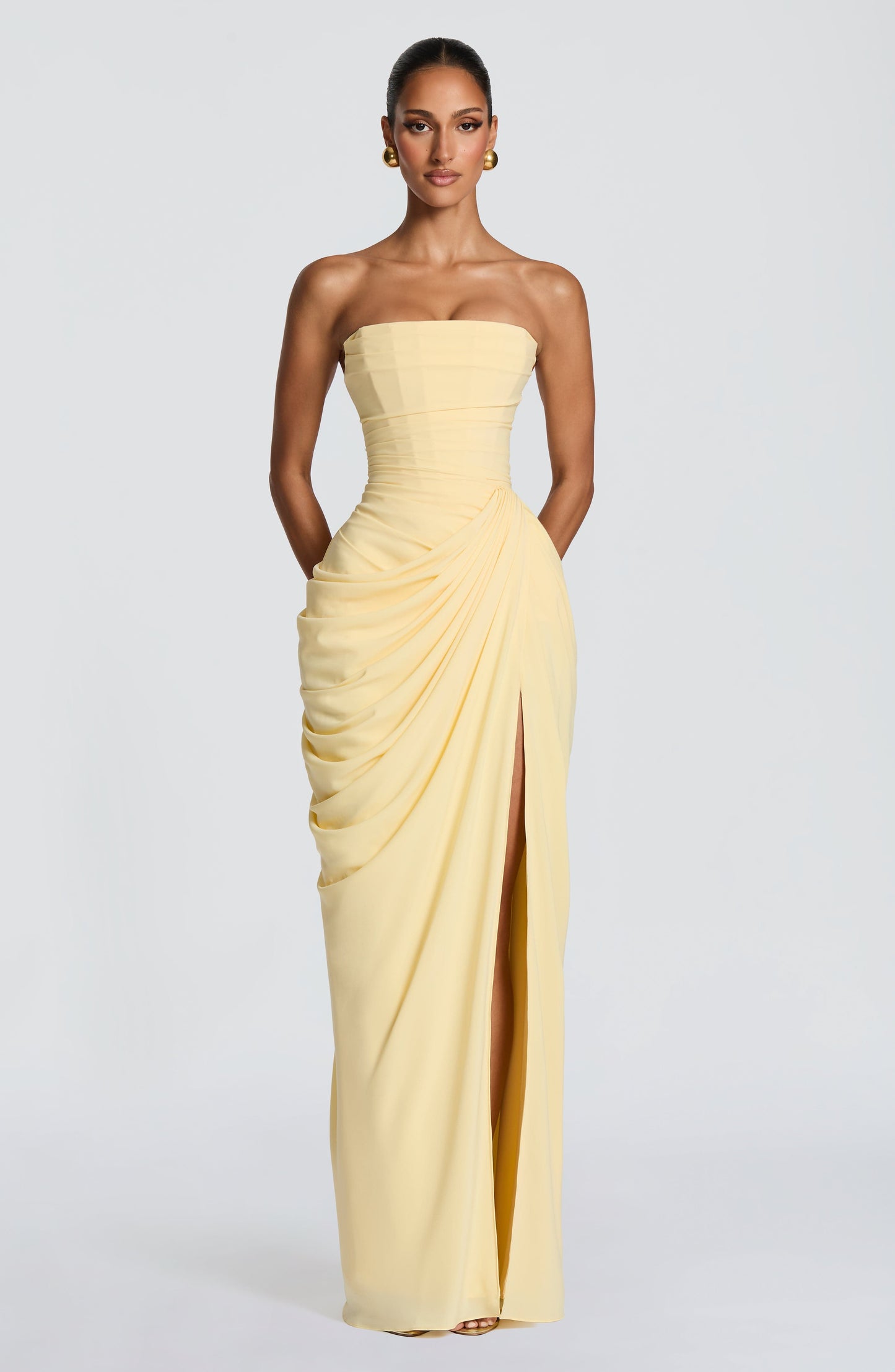 Koriora | Robe Maxi Bustier Lois — Corset Sculpté & Fente Haute Chiffon
