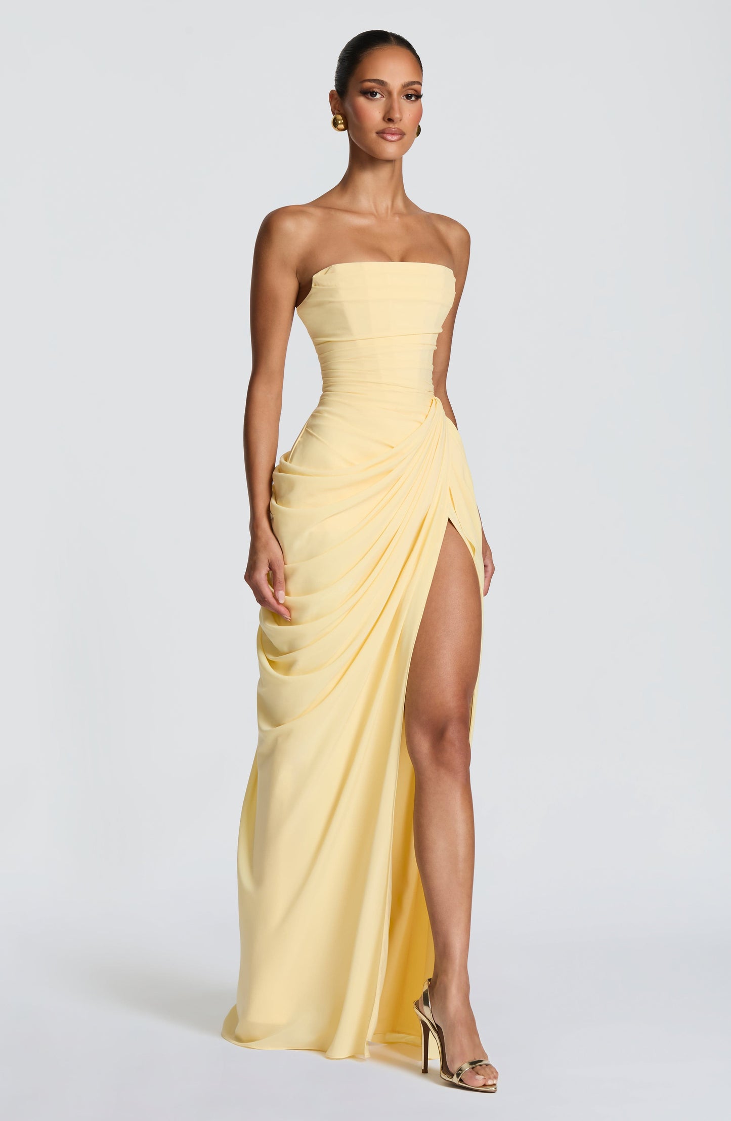 Koriora | Robe Maxi Bustier Lois — Corset Sculpté & Fente Haute Chiffon