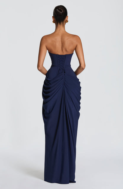 Koriora | Robe Maxi Bustier Lois — Corset Sculpté & Fente Haute Chiffon