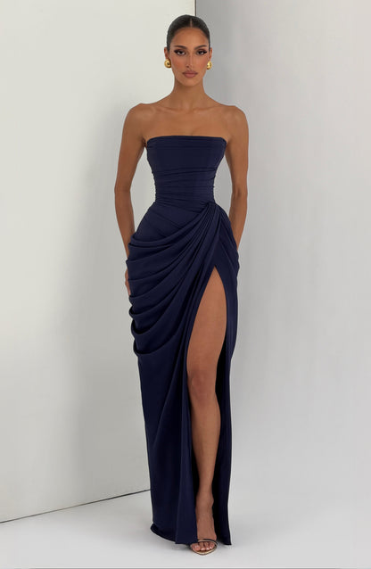 Koriora | Robe Maxi Bustier Lois — Corset Sculpté & Fente Haute Chiffon