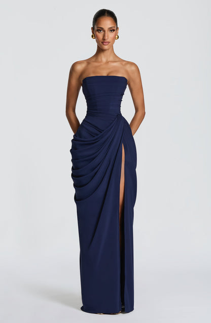 Koriora | Robe Maxi Bustier Lois — Corset Sculpté & Fente Haute Chiffon