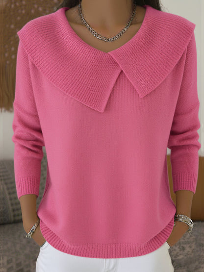 Koriora | Women's Oversized Peter Pan Collar Jumper — Ribbed Trims and Refined Feminine Elegance