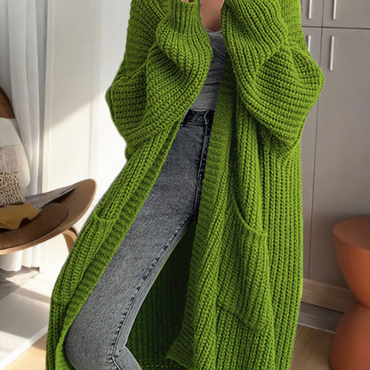 Gilet Femme Long en Maille Douce à Manches Longues
