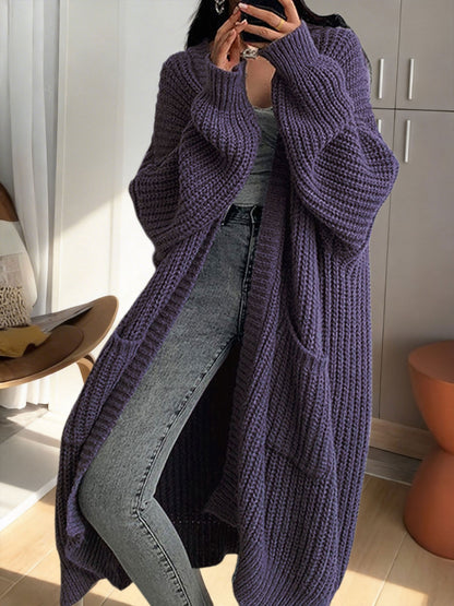 Gilet Femme Long en Maille Douce à Manches Longues