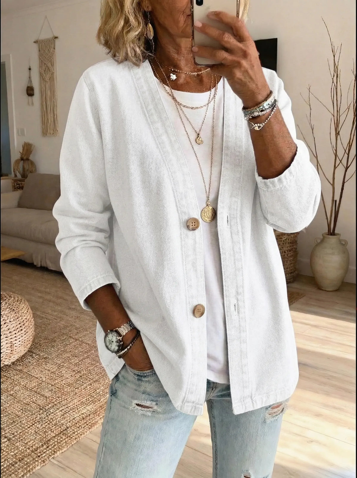 Koriora | Women's Denim Cardigan — Relaxed Fit and Casual Chic Button Fastening
