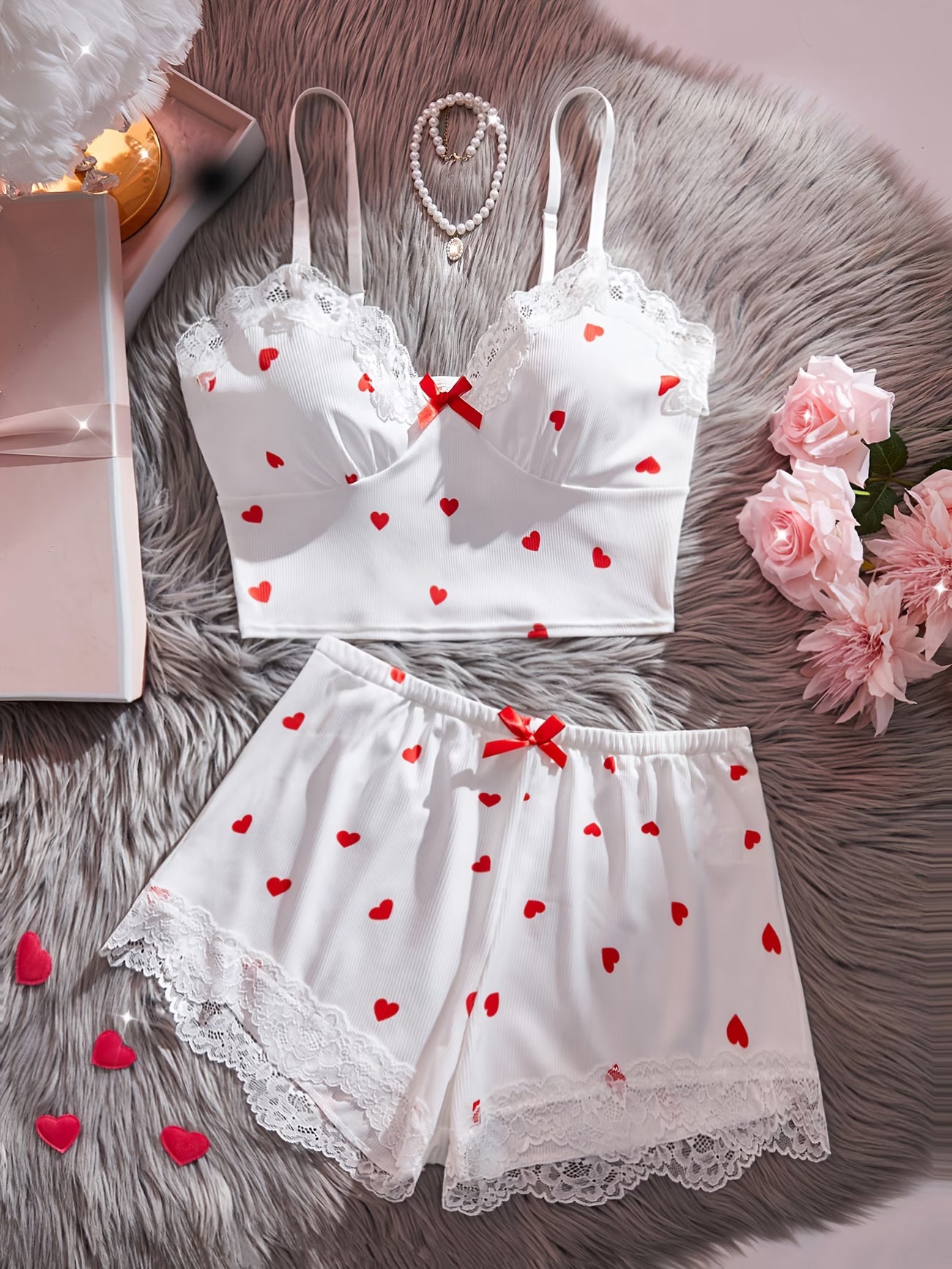 Koriora | Ensemble Pyjama Côtelé Femme — Débardeur Col V & Short Dentelle Confort
