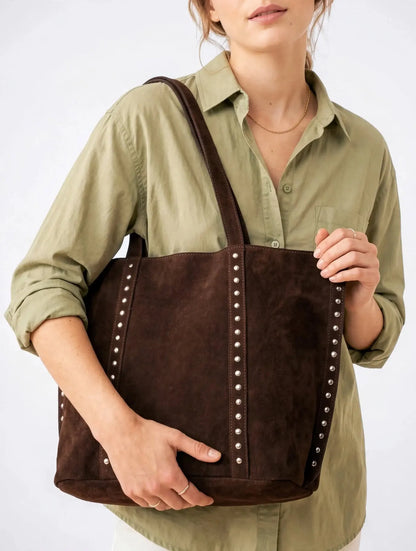 Sac Cabas Femme Marron Effet Daim Grand Format Style Vintage