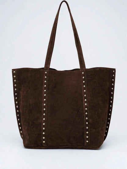 Sac Cabas Femme Marron Effet Daim Grand Format Style Vintage