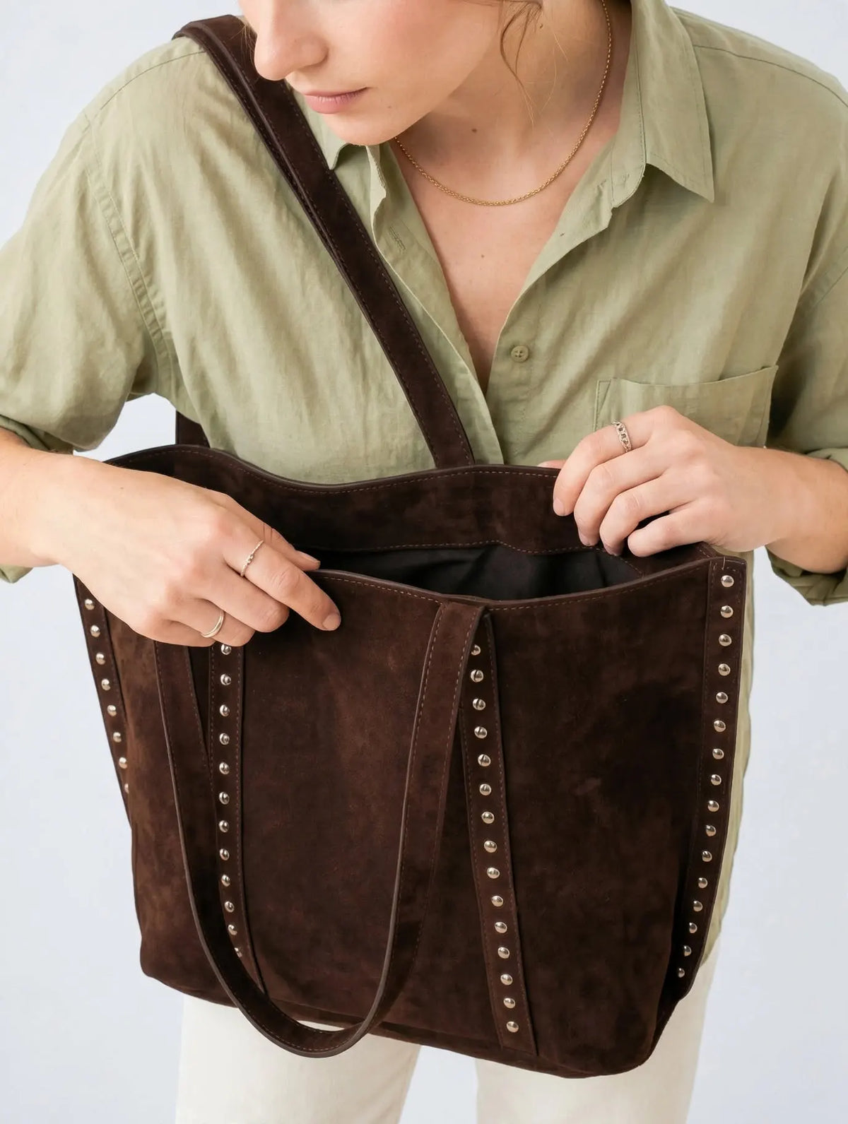 Sac Cabas Femme Marron Effet Daim Grand Format Style Vintage