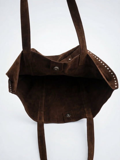 Sac Cabas Femme Marron Effet Daim Grand Format Style Vintage