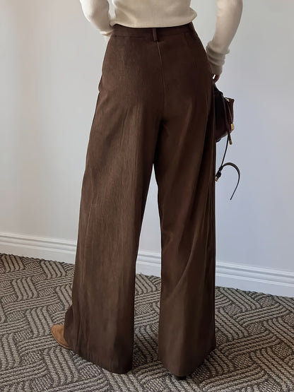 Pantalon Femme Côtelé Taille Haute à Coupe Large Décontracté Élégant