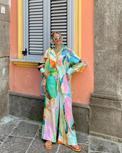 Koriora | Ensemble Riviera Artistique – Chemise fluide & pantalon palazzo