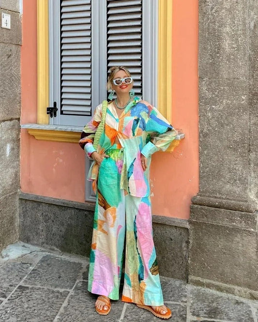 Koriora | Ensemble Riviera Artistique – Chemise fluide & pantalon palazzo