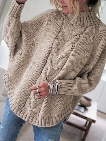 Pull Femme Poudré à Torsades  Maille Ample & Col Montant