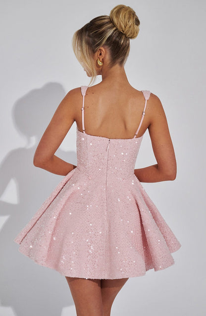 Koriora | Robe Mini Blanche Pailletée à Nœud Élégante Dorothy