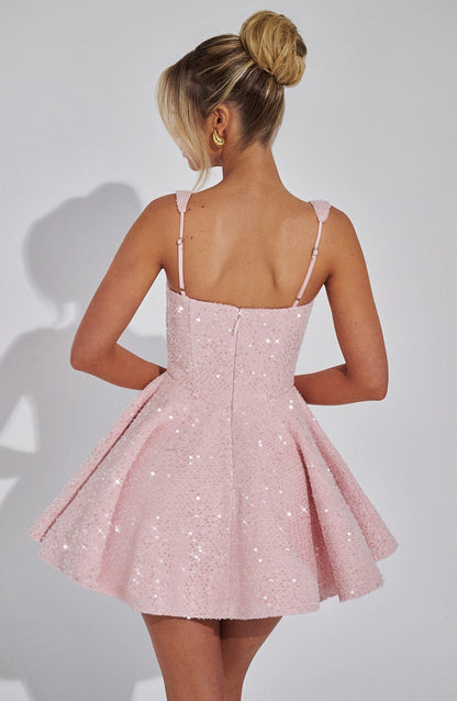 Koriora | Robe Mini Blanche Pailletée à Nœud Élégante Dorothy
