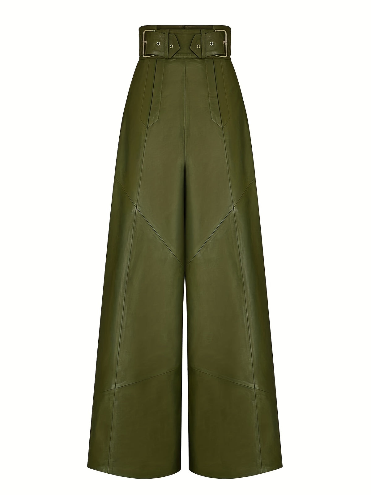 Pantalon Femme Taille Haute Cuir Jambes Larges & Ceinture
