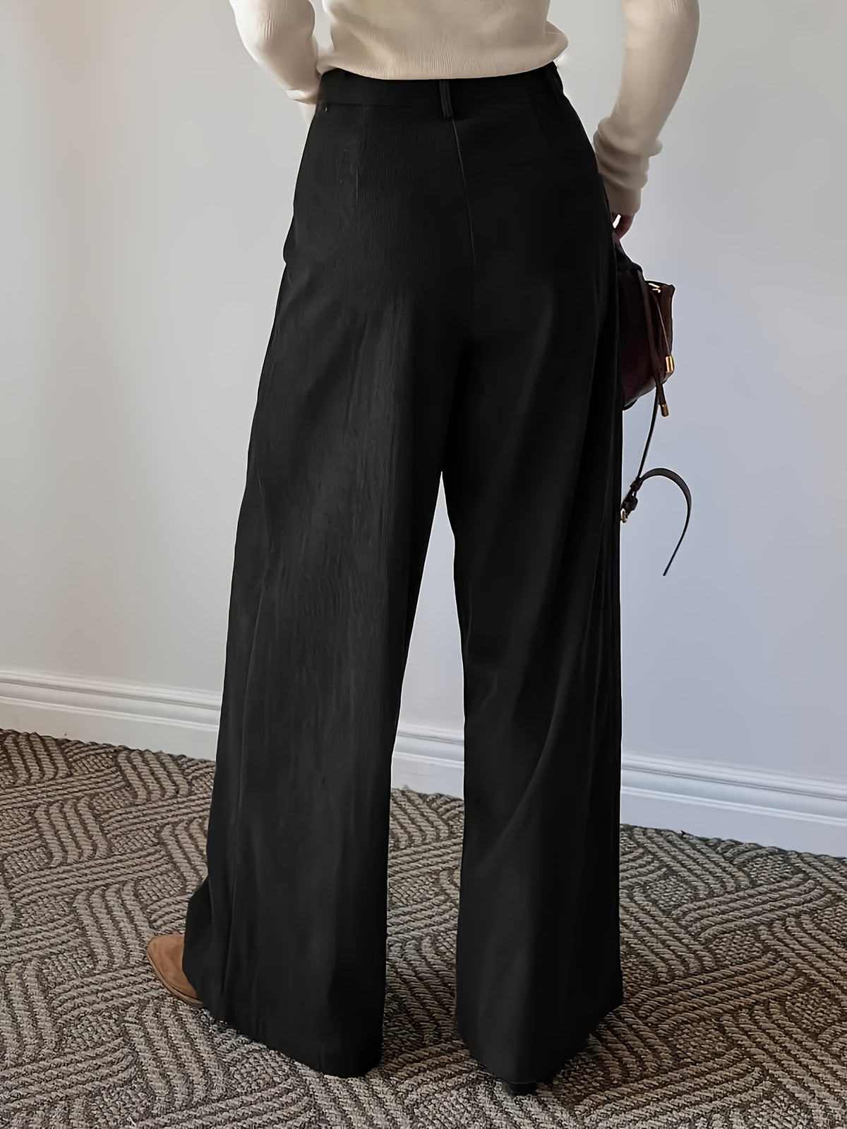 Pantalon Femme Côtelé Taille Haute à Coupe Large Décontracté Élégant