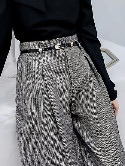 Pantalon Femme Large Gris Taille Haute  Coupe Tailleur à Plis