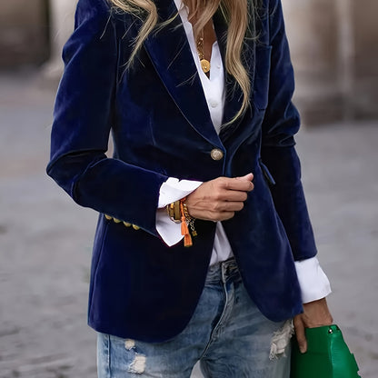 Women's Fitted Velvet-Effect Blazer with Lapel Collar