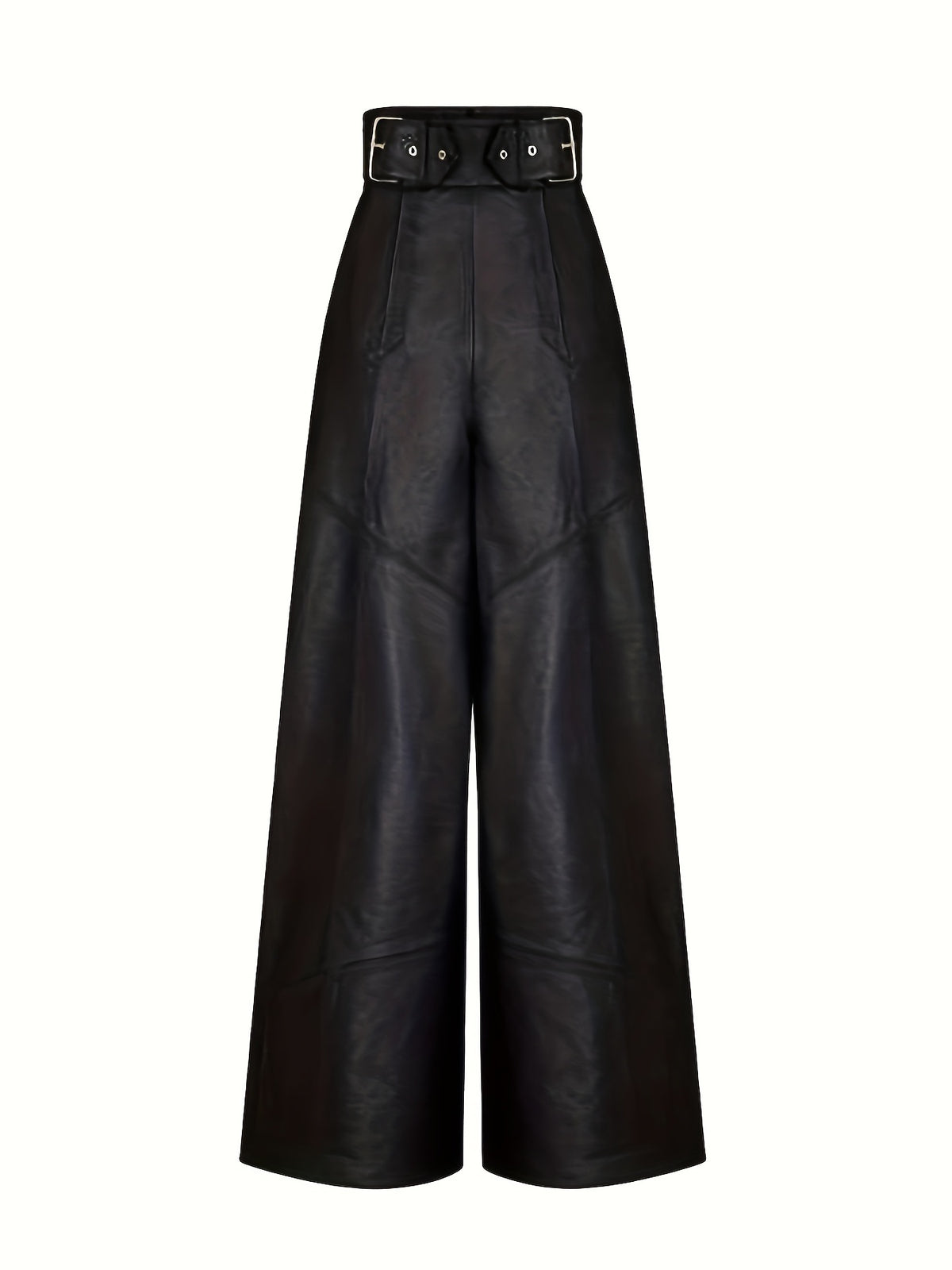 Pantalon Femme Taille Haute Cuir Jambes Larges & Ceinture