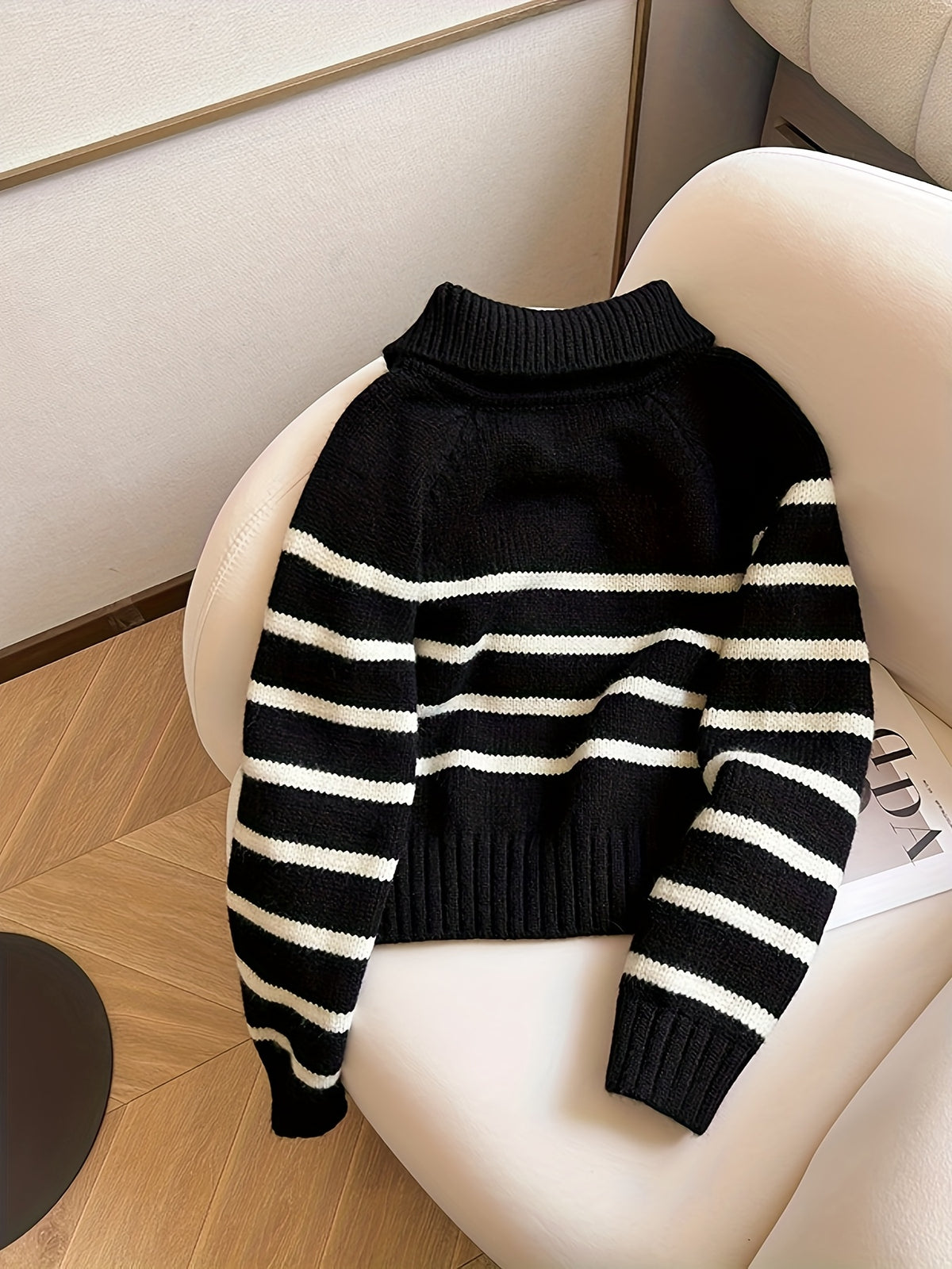 Pull Femme Rayé à Col Zippé en Maille Épaisse