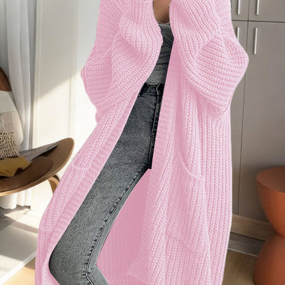 Gilet Femme Long en Maille Douce à Manches Longues