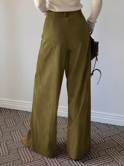 Pantalon Femme Côtelé Taille Haute à Coupe Large Décontracté Élégant