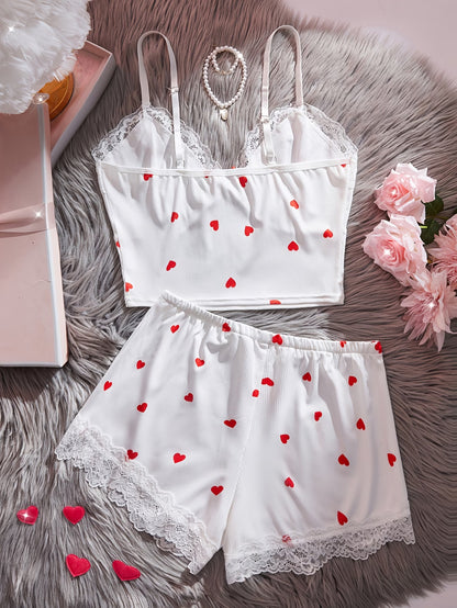 Koriora | Ensemble Pyjama Côtelé Femme — Débardeur Col V & Short Dentelle Confort